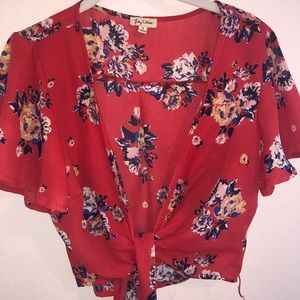Tie Front Red Floral Top